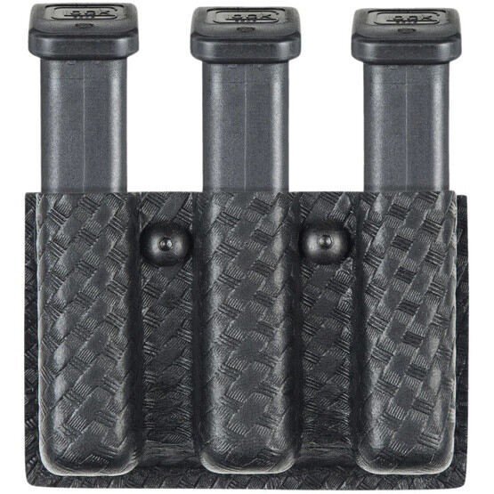 safariland 775 slimline open top triple magazine pouch features a basketweave finish and holds 3 glock 21 mags